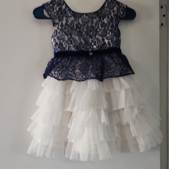 Jona Michelle Navy Lace and White Tulle Dress - Picture 1 of 3